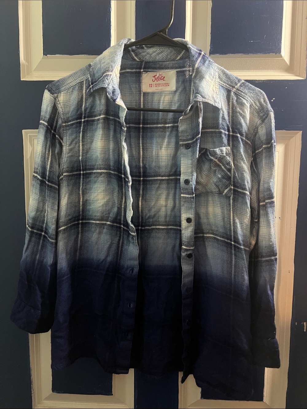 Justice Blue Ombre Plaid Button-Down Shirt